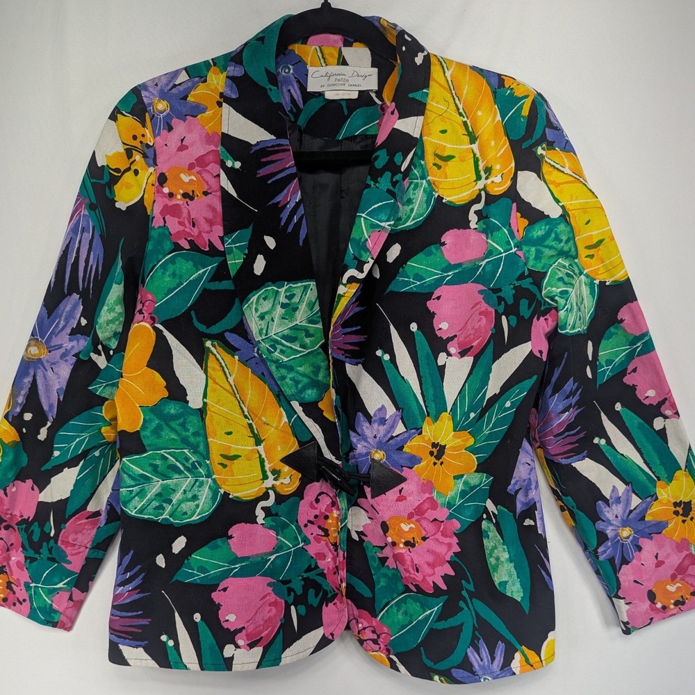 California Design Petite Dorothy Samuel Vintage Floral Toggle Blazer Jacket 6